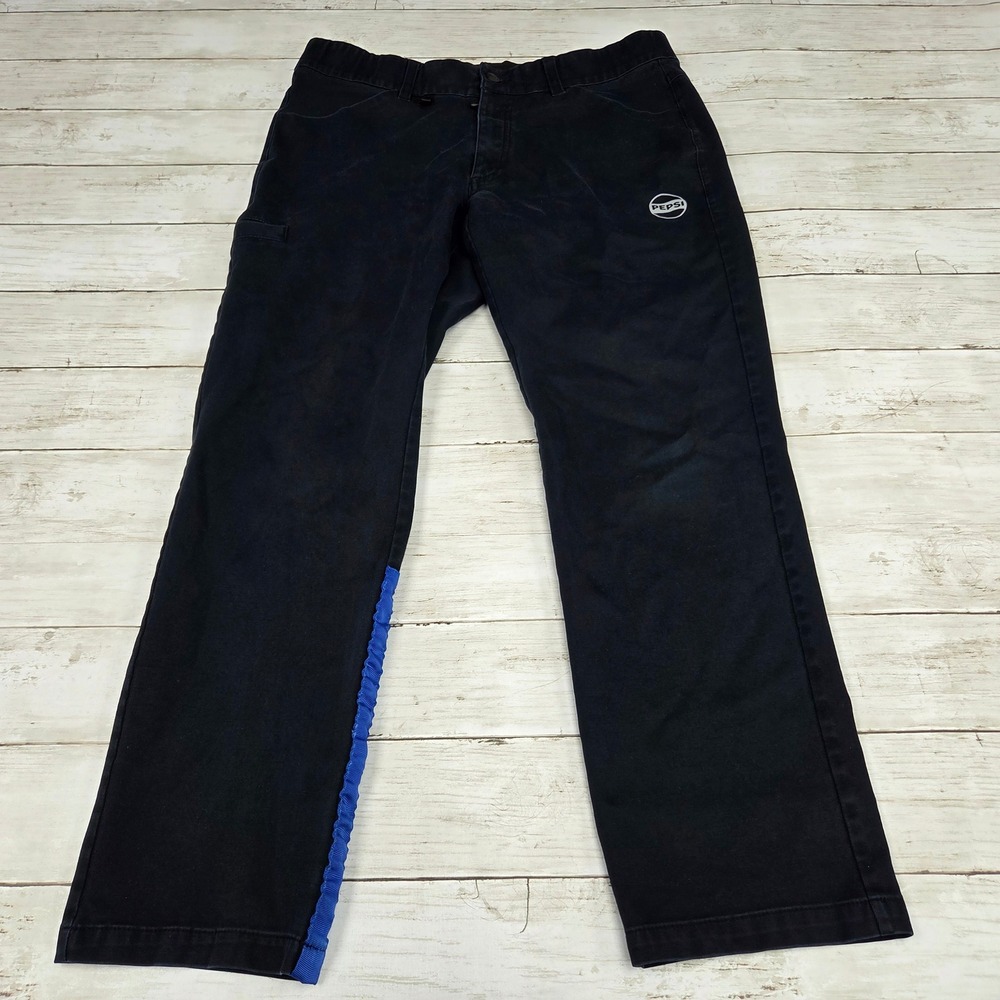 Pepsi Corporate Workwear Pants Straight Leg Mens 34x30 Black Blue Side‎ Stripe